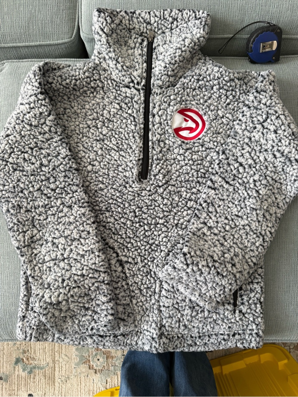 NBA 4Her Carl Banks Gray Sherpa Quarter-Zip Pullover with Red Logo